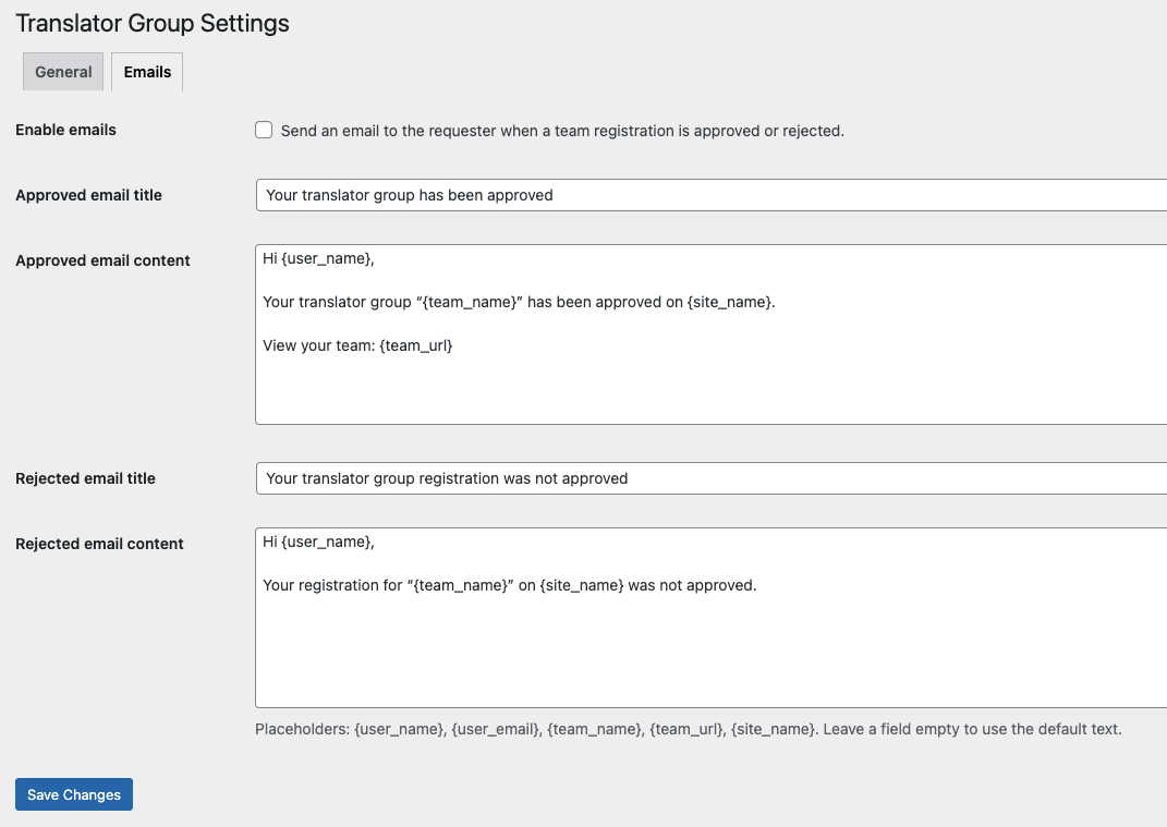 Email settings