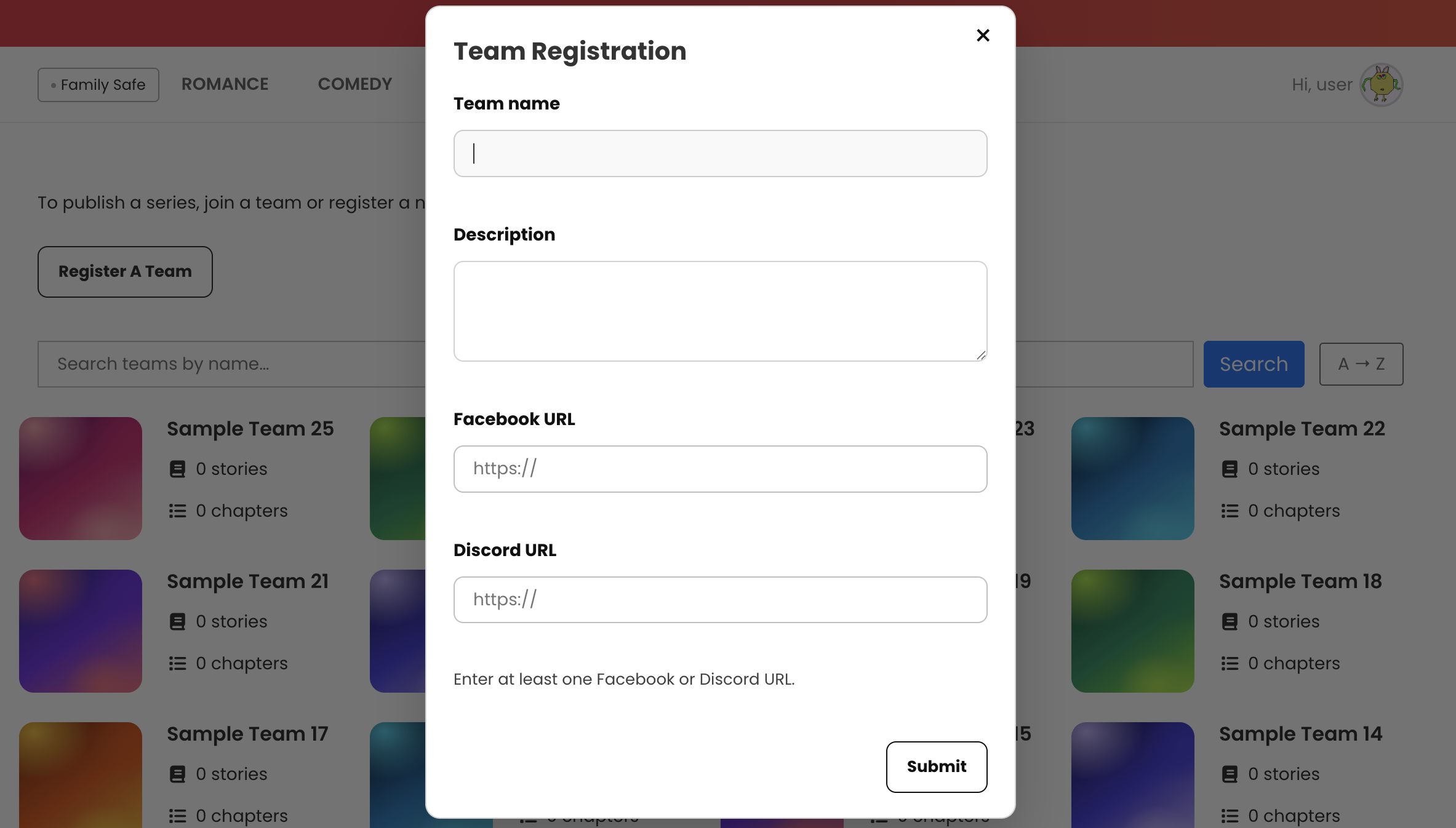 Register a team